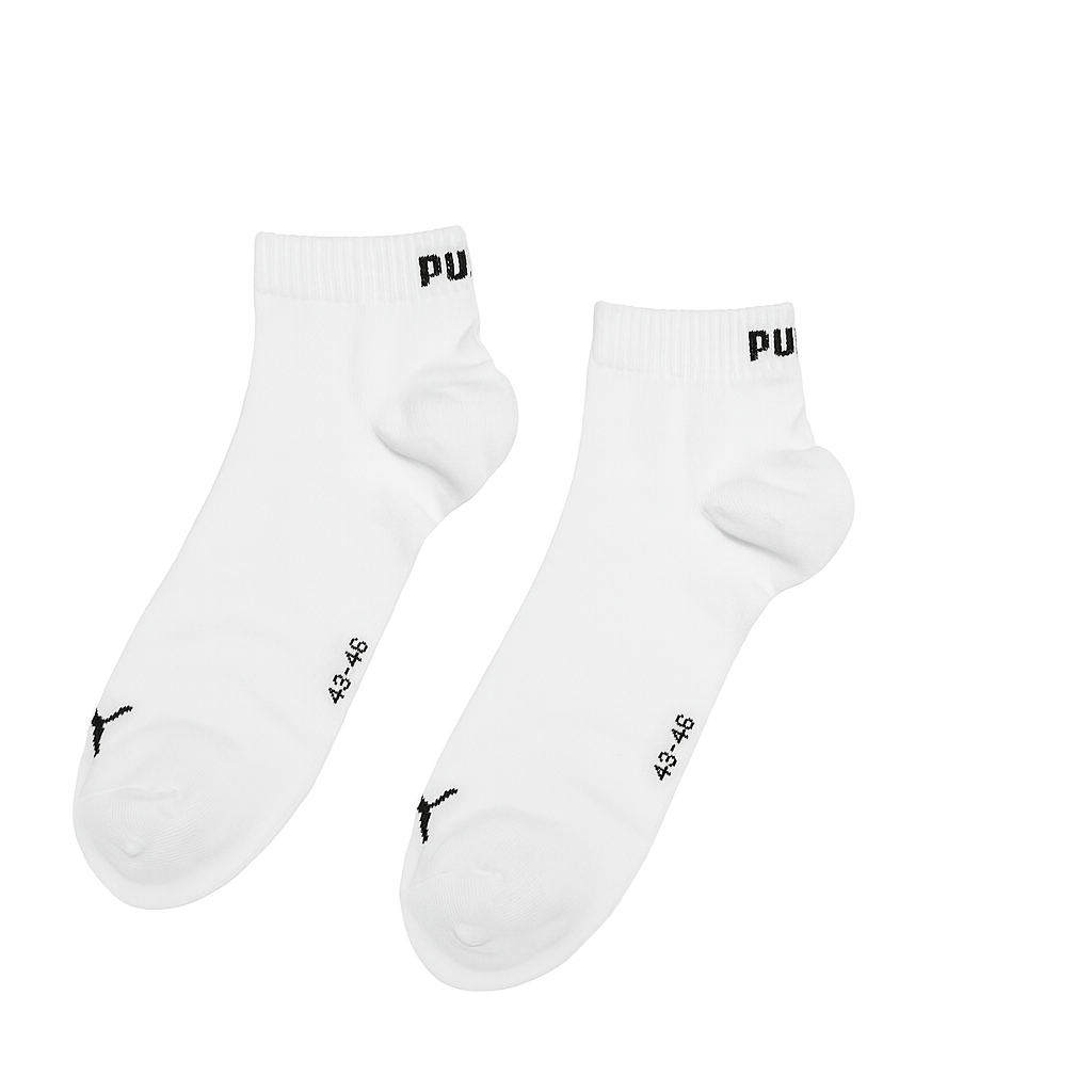 PUMA Two white socks with black branding on a white background