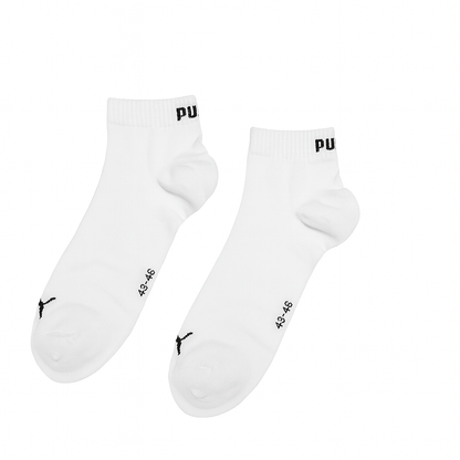 PUMA Two white socks with black branding on a white background