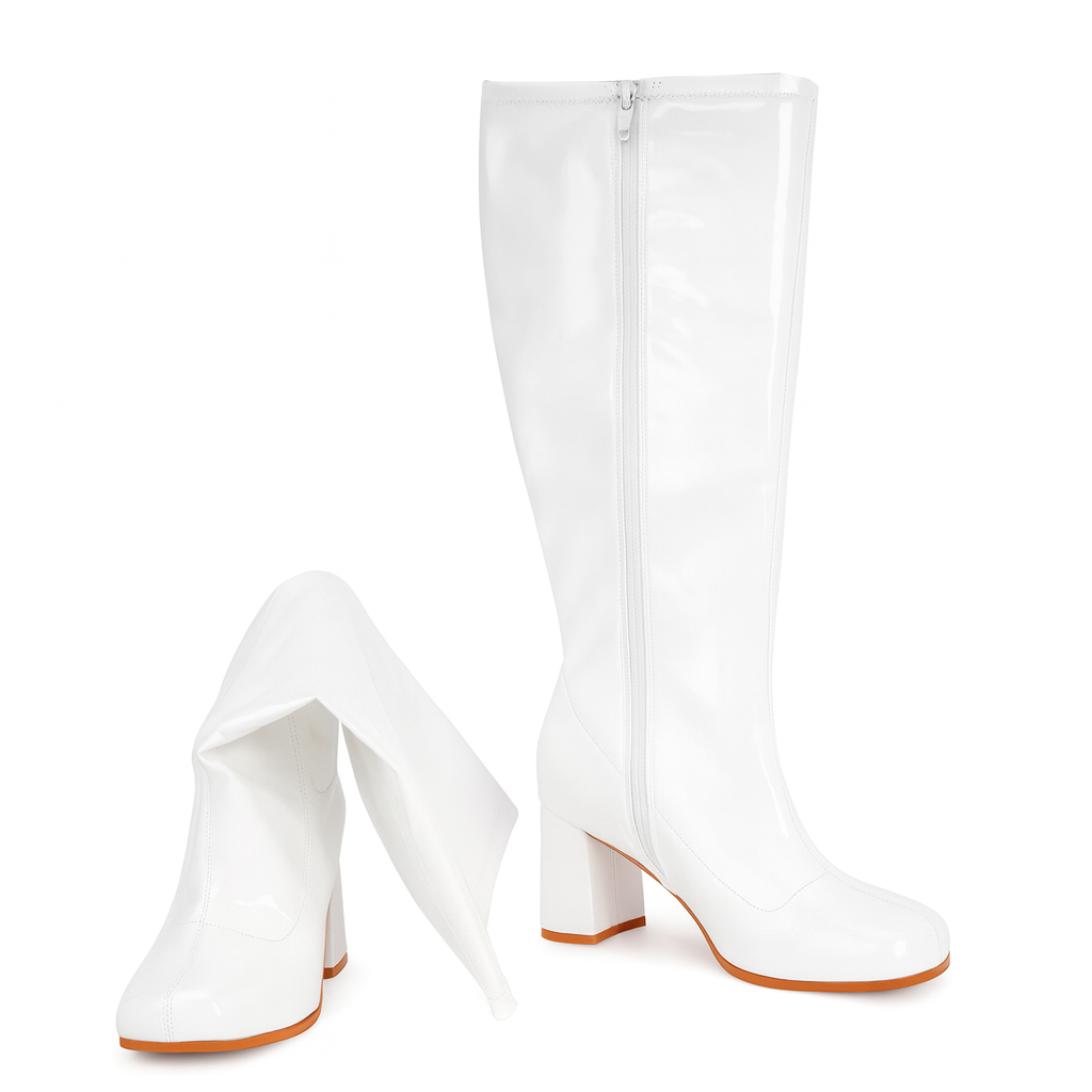 Funtasma Gogo-300X White Plus Size Patent Block Heel Boot