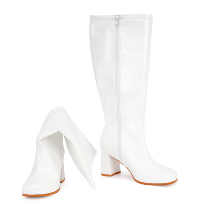 Funtasma Gogo-300X White Plus Size Patent Block Heel Boot