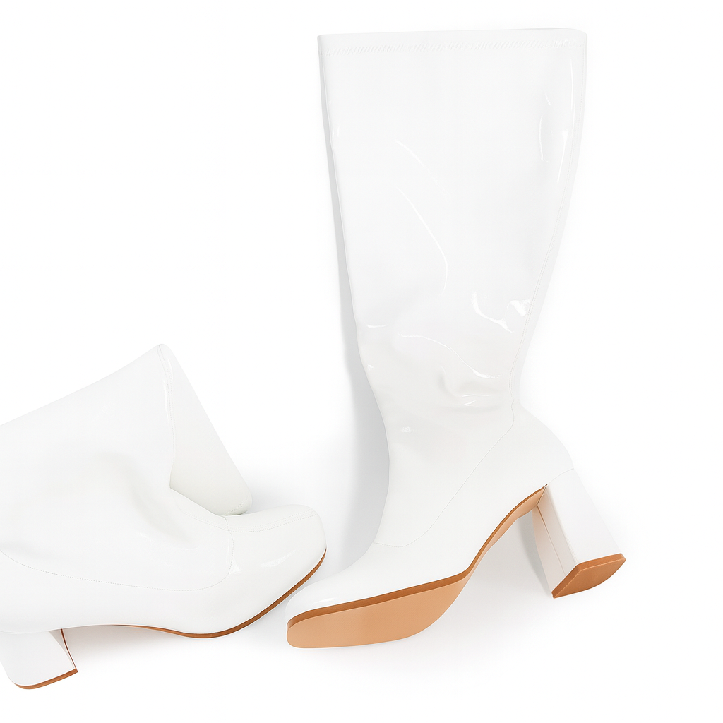 Funtasma Gogo-300X White Plus Size Patent Block Heel Boot