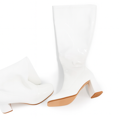 Funtasma Gogo-300X White Plus Size Patent Block Heel Boot