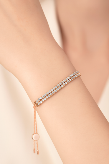 Swarovski Subtle Crystal Bracelet Round Cut White Rhodium & Rose Gold Plated