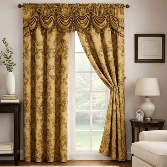Nesreen Damask Jacquard Curtain Panel with Valance