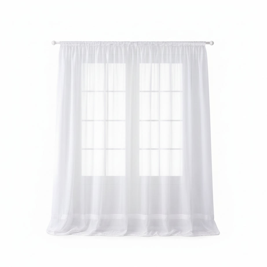 HongYa Plain Voile Curtain with Ruffle Tape - 175 x 430 cm