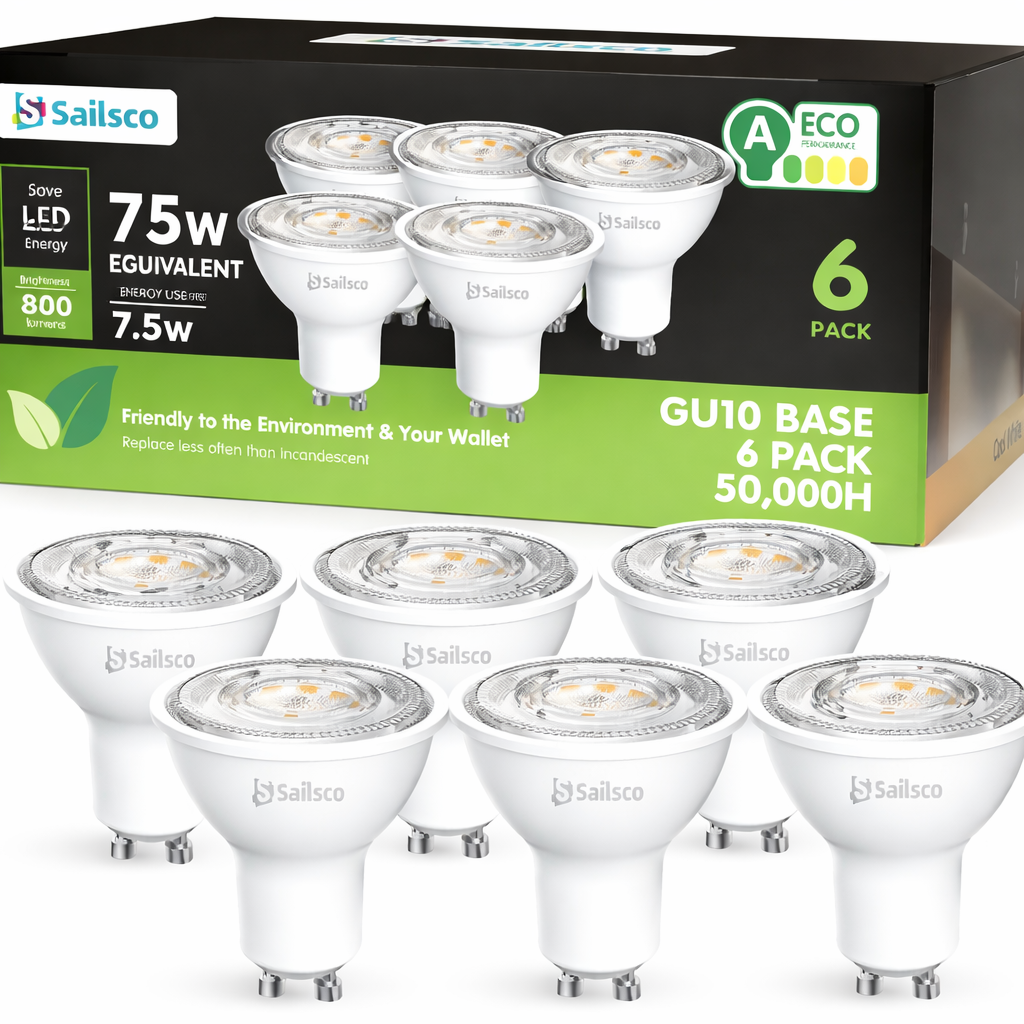 Class A GU10 LED Spotlight Bulbs, 3.3 W Equivalent 75 W, 600 LM 4000 K Neutral White, 36° Beam Angle, Non-Dimmable, Pack of 6