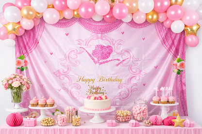 Party Collection Elegant Pink Birthday Backdrop Satin - Party Decoration Banner