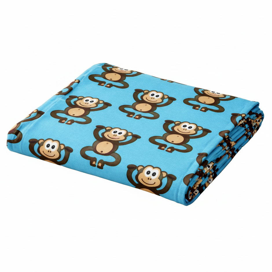 Monkey Jersey Blanket Stretch Jersey Affenbande Turquoise Blue
