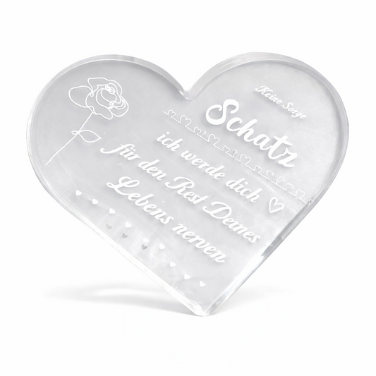 Heart-Shaped Acrylic Keepsake Plaque – Transparent Sister Gift (In German)