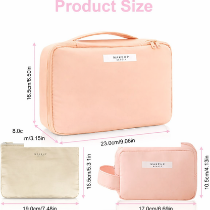 Aucuu Portable Makeup Organizer Bag, Travel Makeup Bag for Women Girls - Pink