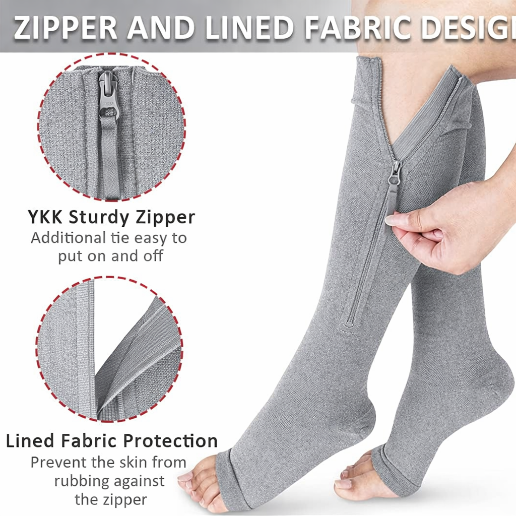Ailaka Knee-High Zippered Medical Compression Socks 15-20 mmHg