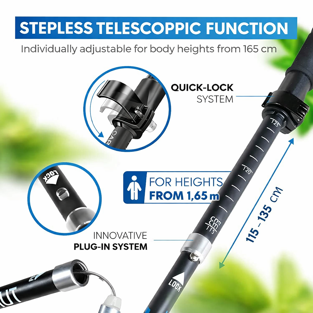 NORDMUT Foldable Ultralight Aluminium Hiking Poles with Cork Handles