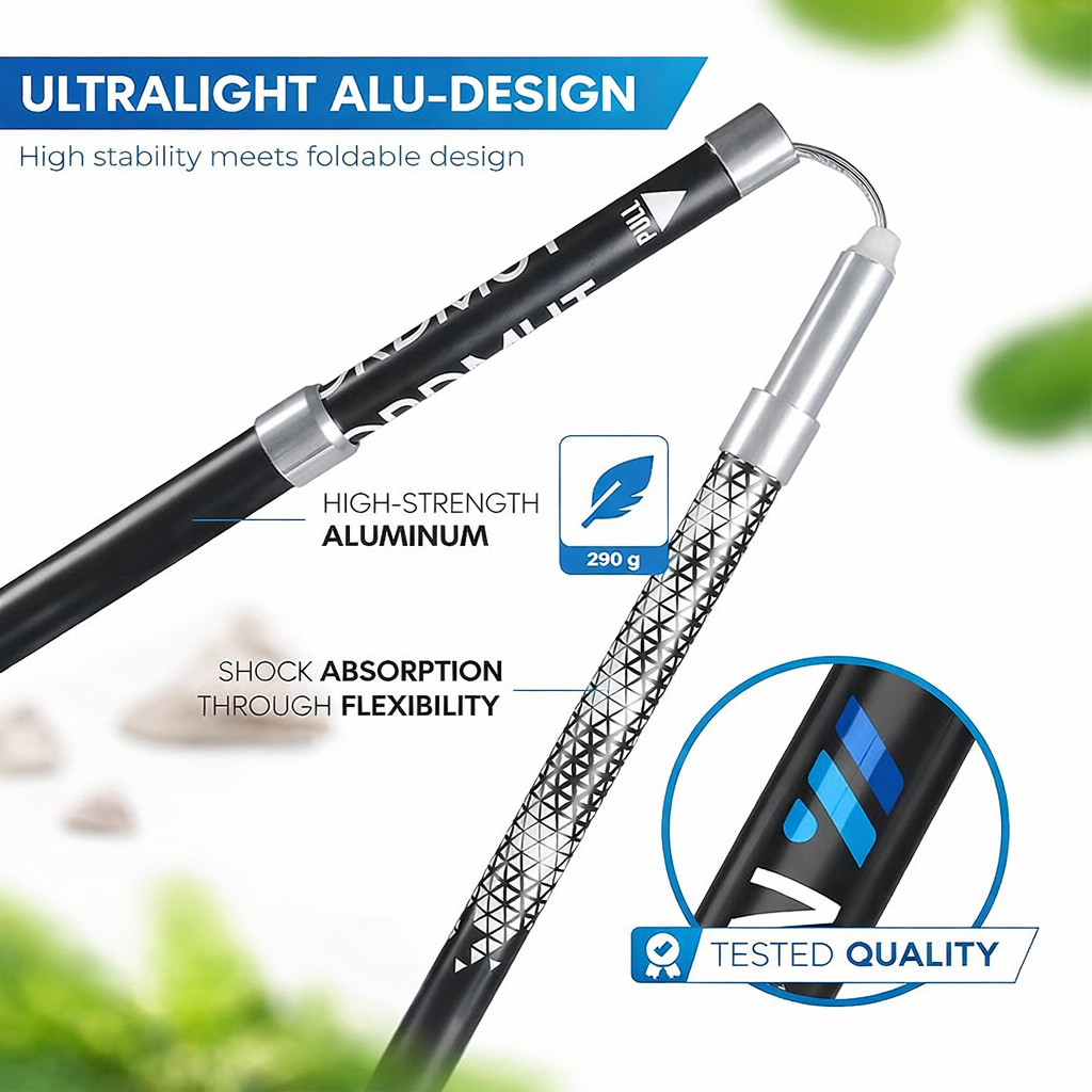 NORDMUT Foldable Ultralight Aluminium Hiking Poles with Cork Handles