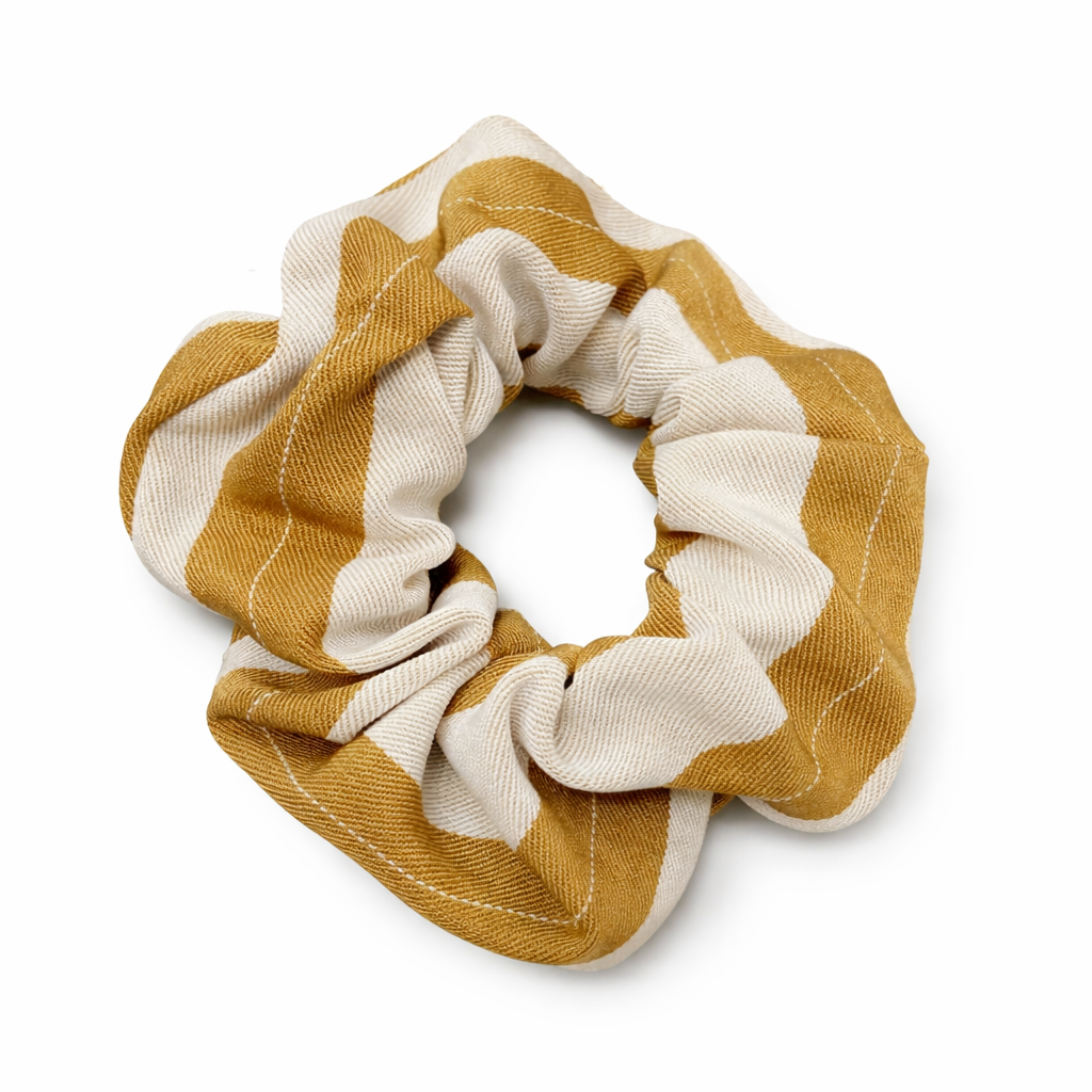 bluebell Striped Cotton Scrunchie: Yellow and Cream Hair Tie