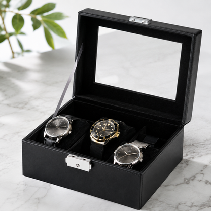 Auriol Watch Box 6-Compartment Lockable Imitation Leather