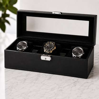 Auriol Watch Case 6-Slot Lockable Imitation Leather Black
