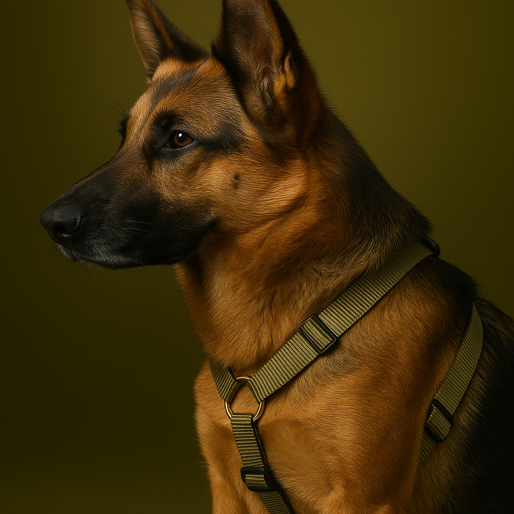 Heavy-Duty Adjustable Dog Harness – Olive Green Stripe | Secure & Reflective Fit