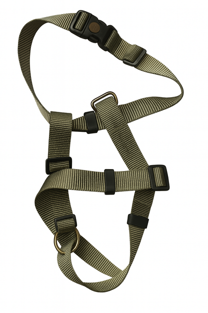 Heavy-Duty Adjustable Dog Harness – Olive Green Stripe | Secure & Reflective Fit