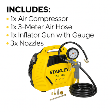 Stanley 8 Bar Oil-Free Air Compressor with Pneumatic Tools and Accessories