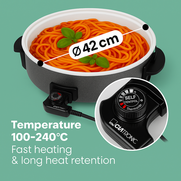 Clatronic Party Pan: Multifunctional Ceramic Coated Electric Roasting Dish with Lid