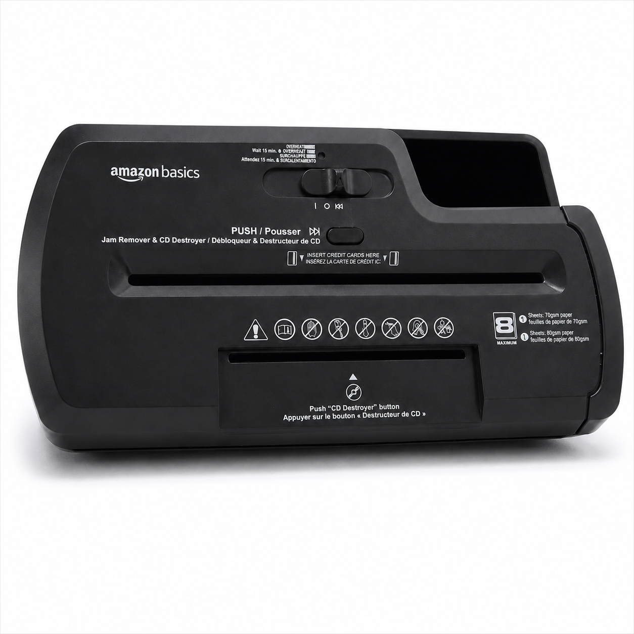 AmazonBasics 8-Sheet Strip-Cut Paper, CD and Credit Card Shredder