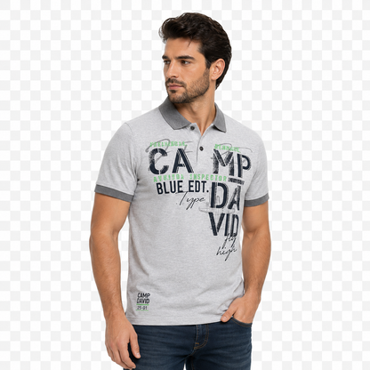 Camp David Men's Polo Shirt Grey Short Sleeve Cotton Blend