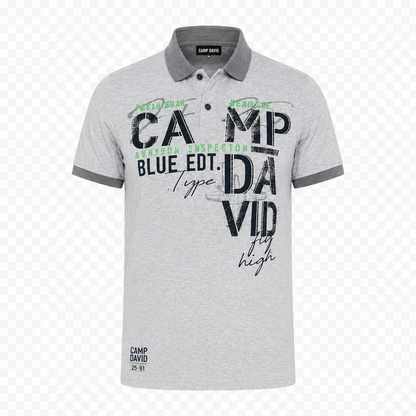 Camp David Men's Polo Shirt Grey Short Sleeve Cotton Blend