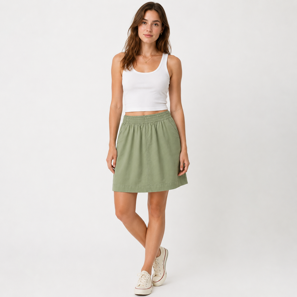 ESMARA Mini Linen Skirt Women Elastic Waist