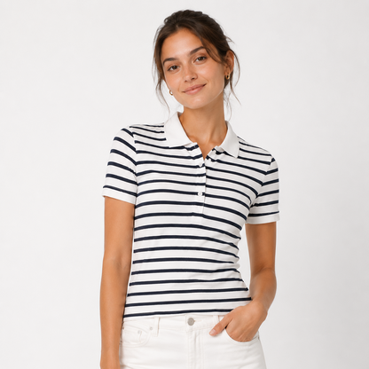 Esmara Women's Polo T-Shirt Stripe Cotton Elastic Fit