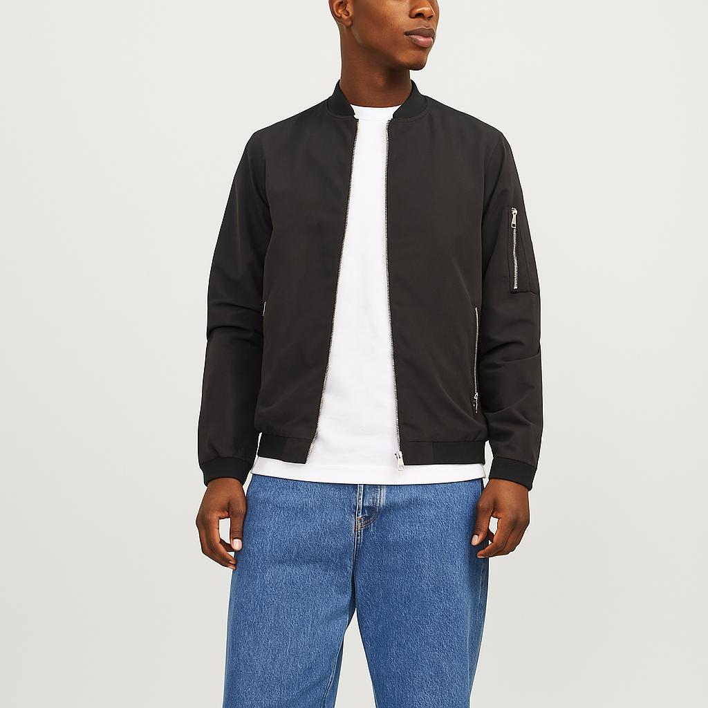 Men's Lightweight Water-Resistant Baseball Collar Bomber Jacket - Black Casual Style
