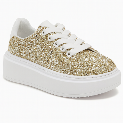 Gold Glitter Faux Leather Women's Sneakers