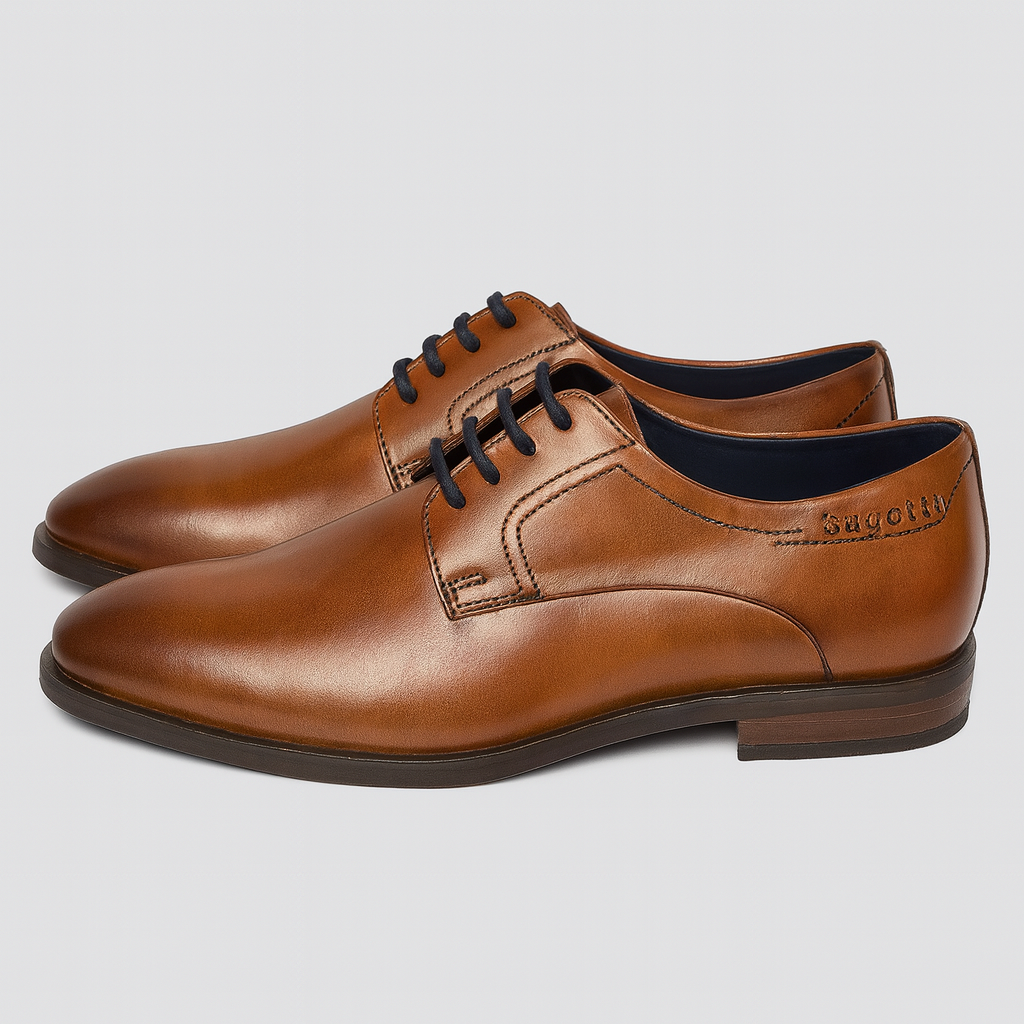Bugatti Men's Cognac Leather Business Lace-Up Dress Shoes