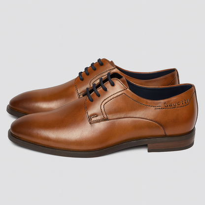 Bugatti Men's Cognac Leather Business Lace-Up Dress Shoes