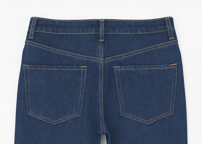 Blue denim capri pants on a white background