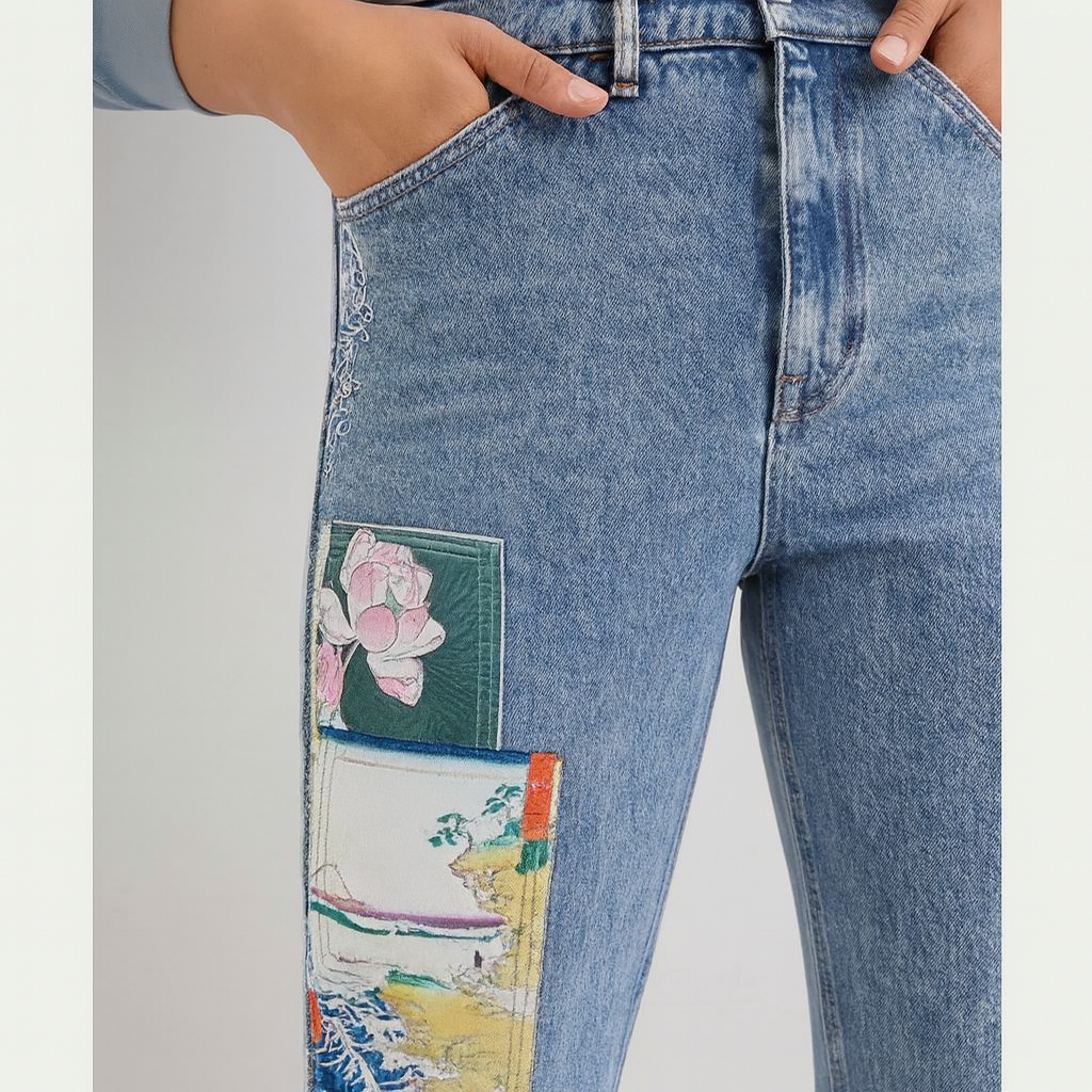 Desigual Women's Patchwork Straight Jeans in Blue