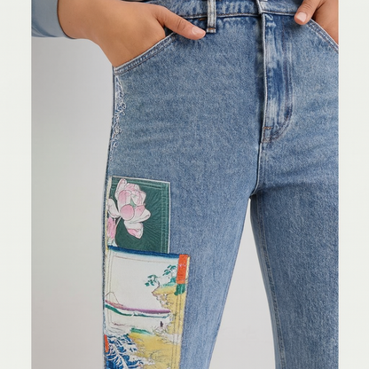 Desigual Women's Patchwork Straight Jeans in Blue