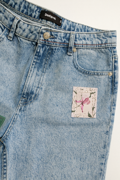 Desigual Women's Patchwork Straight Jeans in Blue