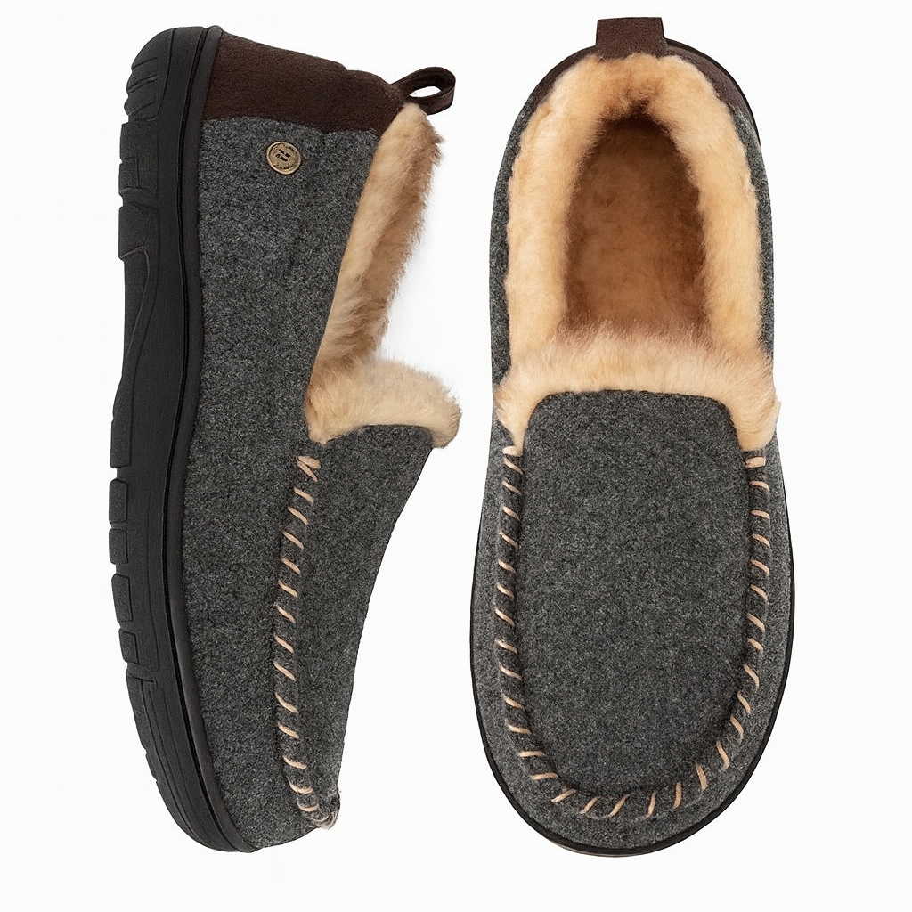 HomeTop Men's Memory Foam Moccasin Slippers – Warm Fuzzy Indoor/Outdoor Footwear