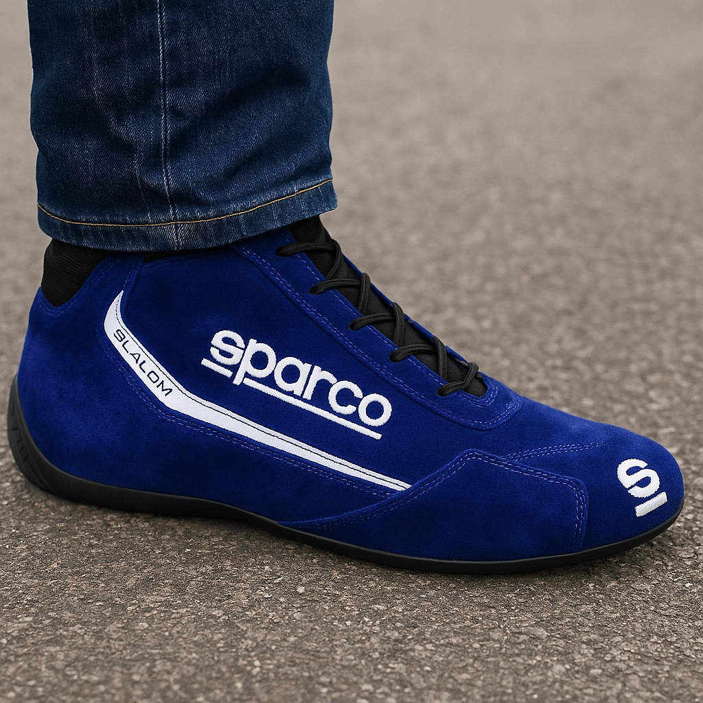 Sparco Slalom Ankle Boots Blue Leather FIA Certified