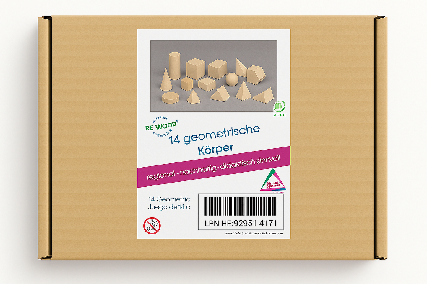 14 Diverse RE-Wood® Geometric Solids Set for Hands-On Geometry Learning