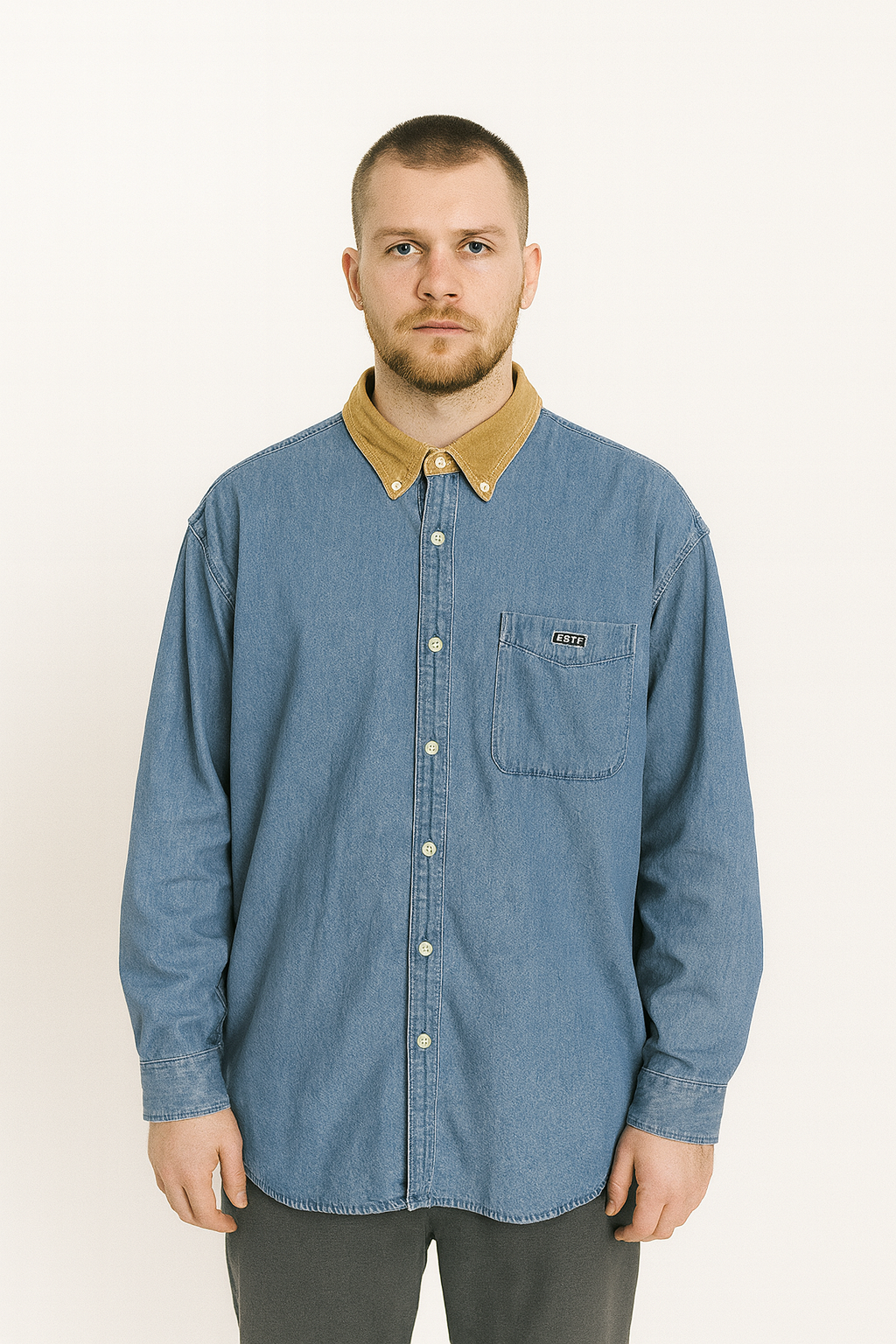 Obey Denim Shirt with Corduroy Collar