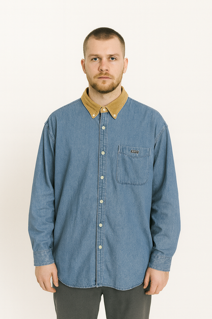 Obey Denim Shirt with Corduroy Collar