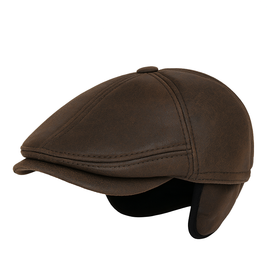 Real Sheepskin Shearling Driving Newsboy Hat Espresso Brown
