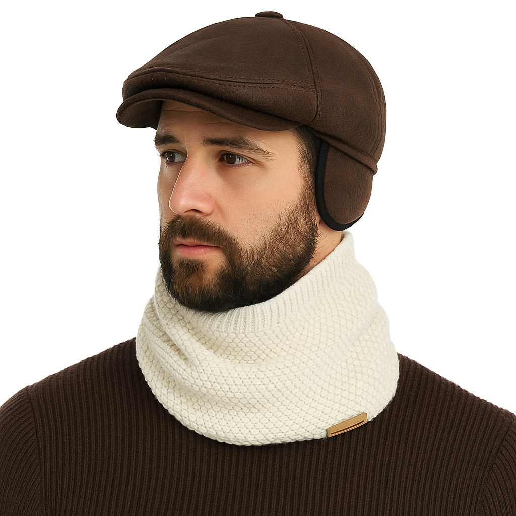 Real Sheepskin Shearling Driving Newsboy Hat Espresso Brown