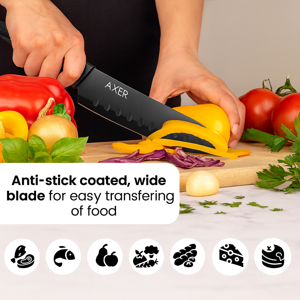 Axer Black Santoku Kitchen Knife with Hollow Edge