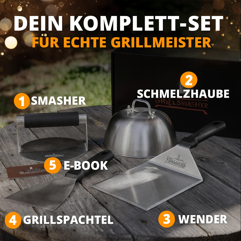 SMASHERS 6-Piece Smash Burger Set with Stainless Steel Press, Spatula, Grill Bell & Recipe eBook