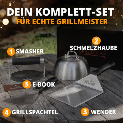 SMASHERS 6-Piece Smash Burger Set with Stainless Steel Press, Spatula, Grill Bell & Recipe eBook