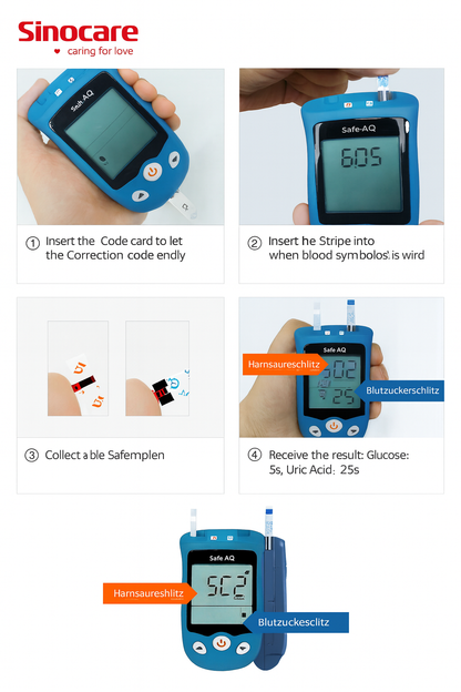Sinocare Safe AQ UG Dual Glucose & Uric Acid Meter (Only The Device)