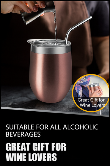 TELANKS Rose Gold Double‑Wall Insulated Wine Cup – 350ml