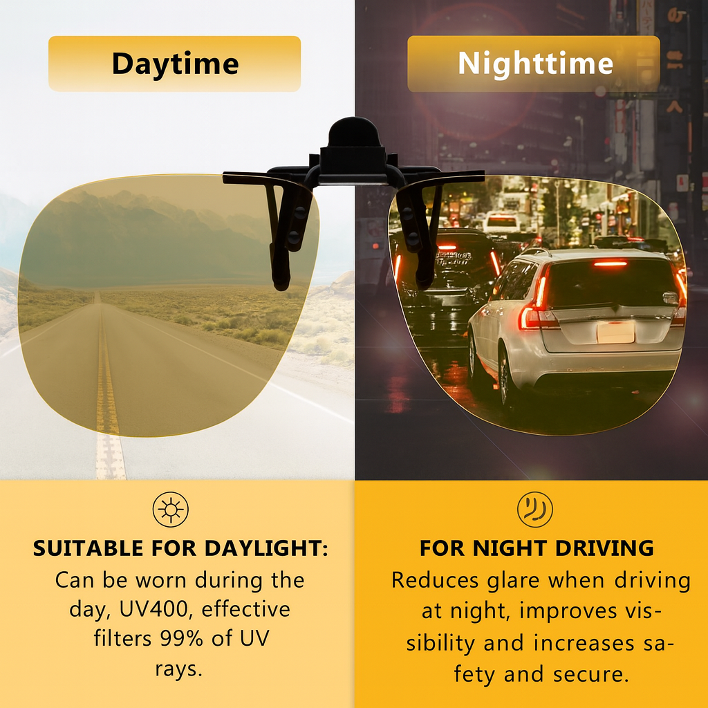 Epavouos Polarized Clip-On Night Driving Glasses UV400 for Eyeglass Wearers